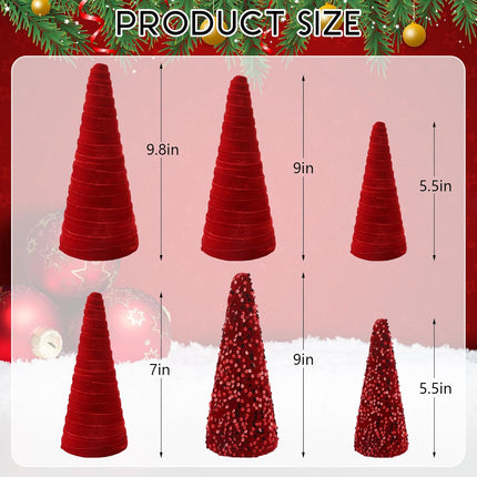 Syhood 6 Pcs Christmas Velvet Trees Set Christmas Modern Winter Tree Decorations, Christmas Home Decor, Rustic Winter Home, Minimalist Decor, Farmhouse Home Decor (Red)