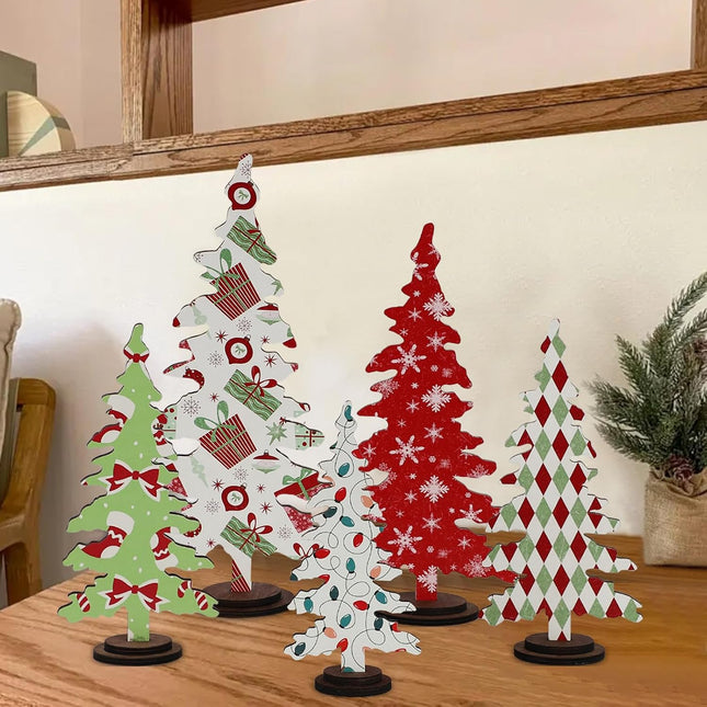 DAZONGE Christmas Decorations - 5PCS Wooden Christmas Tree Tabletop Decor Sign - Rustic Decorative standing Christmas Tree Centerpiece for Home Shelf Mantel