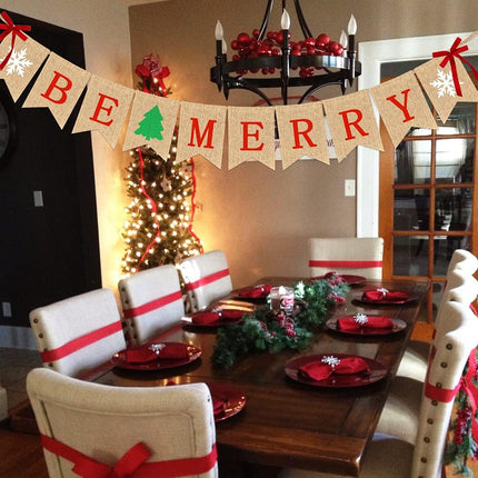 Be Merry Burlap Banner Christmas Decorations Rustic Christmas Tree Snowflake Sign Burlap Garland Christmas Decor for Mantle Fireplace Xmas Holiday Party Supplies Outdoor Indoor Hanging Decor