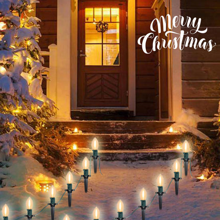 SUNSGNE C9 LED Christmas Pathway Lights Outdoor 38 Feet Sidewalk String Lights with Marker Stakes, 25 LED Clear Connectable Christmas Walkway Markers Lights for Outside Porch Garden Yard Lawn Decor