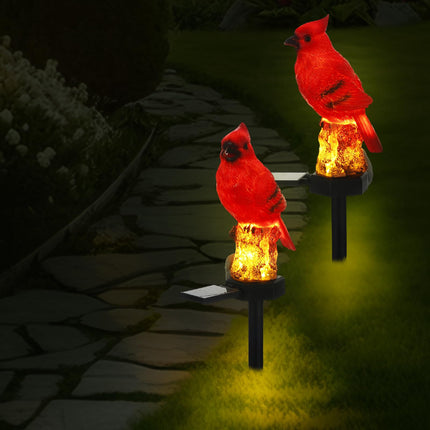 2 Pack Cardinal Solar Lights Christmas Cardinal Outdoor Decor Red Bird Solar Lights Cardinal Garden Stake Light Bird Figurine Light for Xmas Pathway Garden Lawn Yard Cemetery Decoration