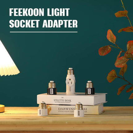 Feekoon 1 Pcs 3 Prong Light Socket Adapter, E26 Light Bulb Outlet Adapter, Polarized Light Socket to Plug Adapter, Light Bulb to 2/3 Prong Outlet Plug Splitter Converter for Garage Porch (White)