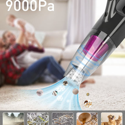 Sendowtek Handheld Vacuum Cordless For Car, Rechargeable Vacuum Hoover 9000Pa Batterypowered Hand Held Vacuuming Hoover Portable Cleaner Car Vac For Home Pet Office
