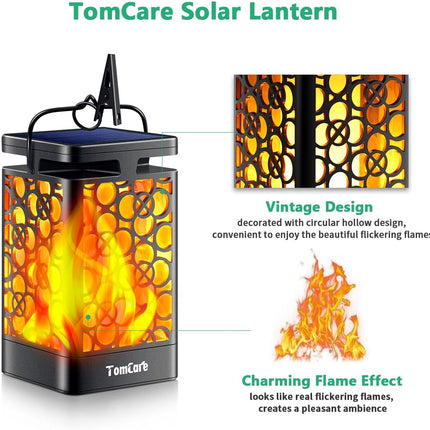 TomCare Solar Lights Outdoor d Solar Lantern Flickering Flame Outdoor Waterproof Hanging Lanterns Decorative Solar Powered Outdoor Lighting LED Christmas Lights for Patio Deck Yard, 2 Pack