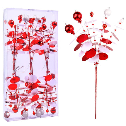 6PC Set 12" H Red White Christmas Ornaments Sequins Ball Pick, Christmas Tree Decorations Christmas Tree Topper Star Home Office Perfect Party Decorations s