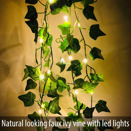 Fielegen 2 Pack/Each 6.56ft 20 LED Ivy String Lights Artificial Ivy Garland with Lights Battery Operated Hanging Fake Ivy Leaves Vine Fairy Lights for Bedroom Wedding Party Holiday Garden Patio Decor