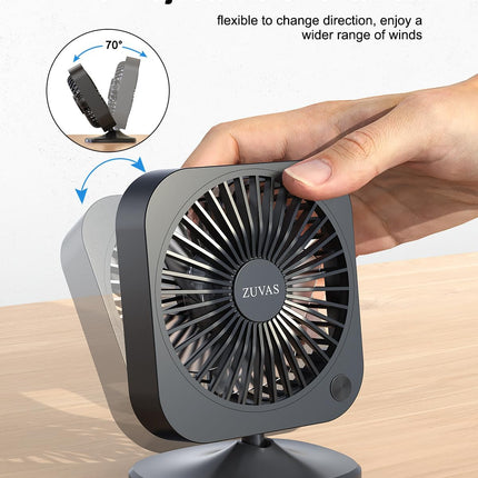Zuvas Mini Desk Fan Small Powerful Personal Fan Strong Airflow Usb Fan 3 Speed Adjustable Table Fan 70° Tilt Electric Portable
