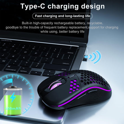 Wireless Gaming Mouse with Honeycomb Shell,USB Cordless 2.4GHz Ergonomic Wireless Mouse,Rechargeable RGB Backlight Computer Mouse for pc,Laptop,Computer(Black)