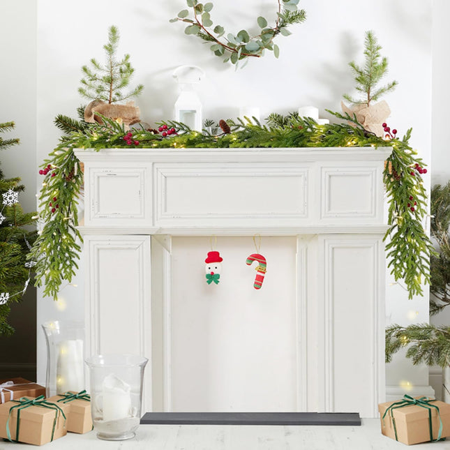 Christmas Norfolk Pine Garland,9Ft Real Touch Norfolk Pine Garland, Artificial Pine Greenery Christmas Garlands for Table Fireplace Wall Home Indoor Outdoor Decoration