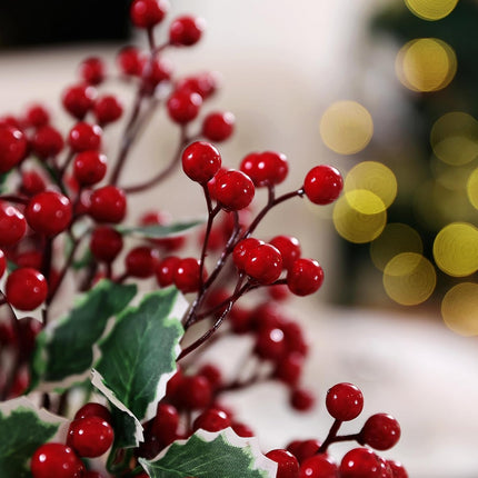 SHACOS 6pcs 14" Red Berry Stems Christmas Holly Berry Branches Green Leaves Stems for Vases Red Berry Picks Xmas s Christmas Tree Decoration Wreath Ornaments DIY Crafts Holiday Home Decor