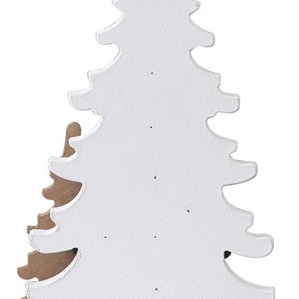 Farmhouse Tabletop Christmas Tree Decorations 10 Inch, Distressed White and Green Rustic Small Wooden Christmas Trees for Entryway Living Room Bedroom, Halloween Tables Centerpieces