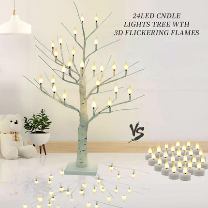 2Ft Christmas Candle Lighted Trees for Indoor Decor, d Birch Tree with 24 LED Flameless Candles Lights, USB/Battery Operated Lighted Tree Candles for Home Thanksgiving Christmas Decor