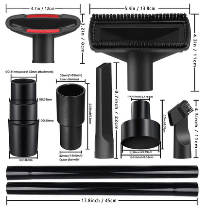13Pcs Universal Vacuum Attachment Kit 114 Vacuum Hose Adapter Wet Dry Plastic Vacuum Cleaners Accessories With Extension Wand Horse Hair Brush Flexible Crevice Tool Adapter For Shop Vac Attachment