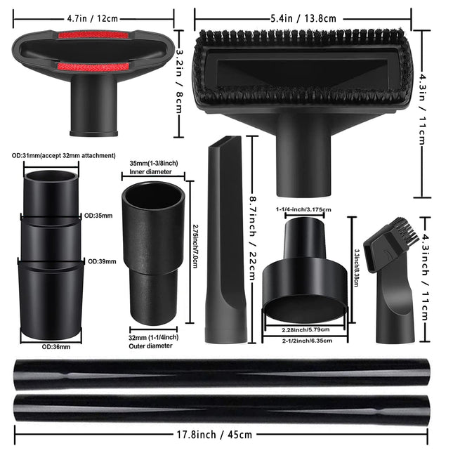 13Pcs Universal Vacuum Attachment Kit 114 Vacuum Hose Adapter Wet Dry Plastic Vacuum Cleaners Accessories With Extension Wand Horse Hair Brush Flexible Crevice Tool Adapter For Shop Vac Attachment