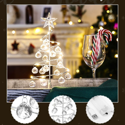 Lewondr Christmas Tree Lamp, 11 Inch Battery/USB Powered Crystal Spiral Christmas Tree Lava Lamp with Star Topper, Christmas Tree Light with Metal Stand Acrylic Balls for Home Bedroom Xmas, Silver