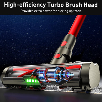 Vacuum Head Attachment For Dyson V8 V7 V10 V11 V15, Hardwood Floor Attachment For Dyson, With Green Led Headlights, V Shape Turbo Bristle Roller Brush Cleaner Head Parts