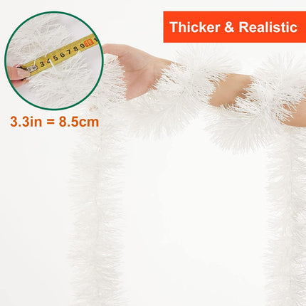 50 Foot Tinsel Garland for Christmas Decorations, Artificial Non-Lit Soft Christmas Garland, White Christmas Garlands Decoration for Indoor, Outdoor, Holiday, Party and Wedding (1 Pack)