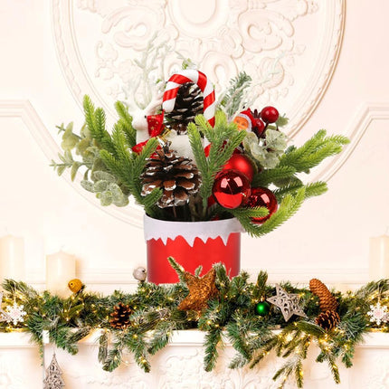 Mini Christmas Tree, Mini Tabletop Christmas Tree Decor for Desk Bedroom Office Home Small Christmas Decorations with Red Christmas Ball Santa Figure Pine Cones for Holiday