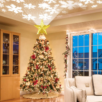 Yostyle Christmas Tree Topper Lighted Star Tree Topper with LED Rotating Star Projector Lights,3D Hollow Golden Star Tree Topper for Xmas Tree Decorations