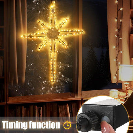 [128 LEDs] 22'' Bethlehem Star Christmas Lights Outdoor, Waterproof Hanging Star Lights with Timer, Plug in Window Light for Christmas Decoration Party Bedroom Wall Indoor