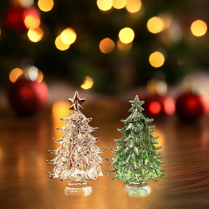Crystal Christmas Tree Figurine Set Mini Handmade Glass Tree for Holiday Decor, Miniature Green & Clear Trees as Tabletop Ornaments Centerpieces, Festival s for Christmas Home Decor Craft Party