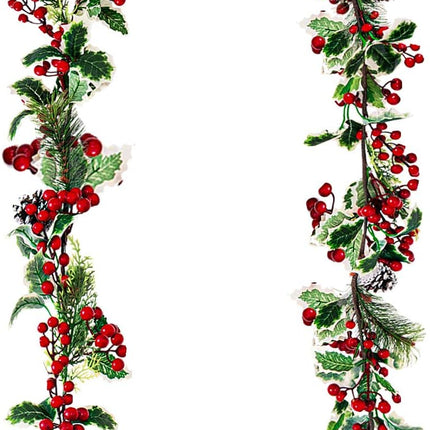 Jelofly 7FT Red Berry Christmas Garland with Pine Cone Needle Garland Christmas Xmas Decorations Indoor Outdoor Garden Gate Home Fireplace Decoration Winter Christmas Holiday Year Decor