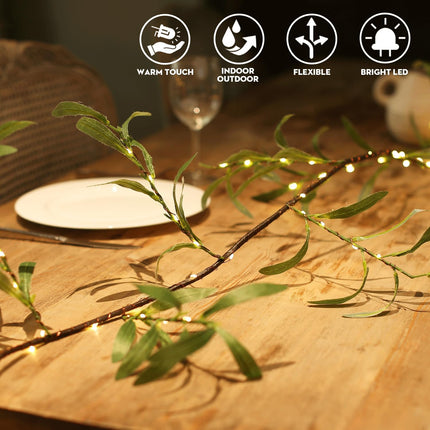 8.2Ft Artificial Olive Garland with Timer, 96 LED Battery Operated Garland Lights for Indoor Outdoor Home Decor Christmas Thanksgiving Spring/Summer Weeding Backdrop Holiday Decorations