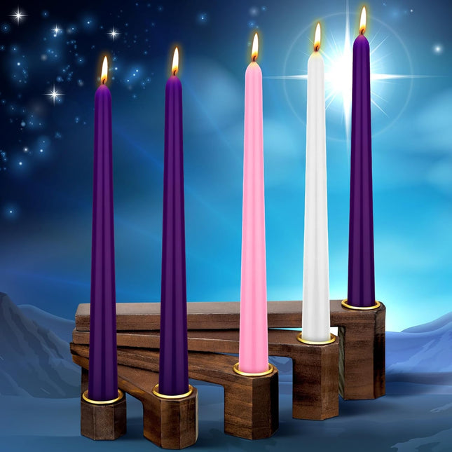 Mifoci 16 Pcs Christmas Advent Walnut Candle Stick and Candle Set 1 Candle Holder Wooden Candlestick Holders and 15 Candle Christmas Advent Wreath and Candle Set Rustic Mantle Holiday Table Decoration