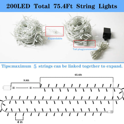 YAOZHOU Pink Christmas Decorations String Lights, Fairy Lights Indoor Outdoor IP44 Waterproof 66Ft 200LED 8 Modes, Decor for Holiday, Party, Wedding, Garden, Tree Decor