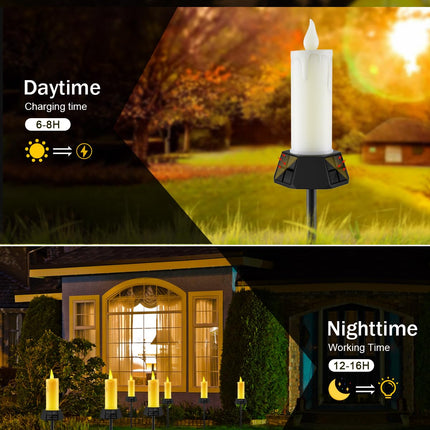 Solar Lights Outdoor Waterproof, Electric LED Flameless Candles with 3 Solar Panels, Solar Pathway Lights for Christmas Outdoor Party Yard Camping Garden Home Decorations, 2 Pack