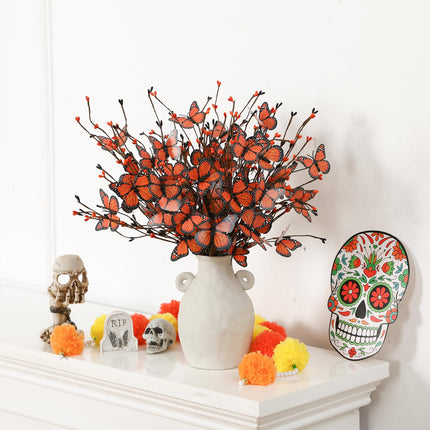 8 Pcs Christmas Tree Flower Picks Artificial Berries Stem Decoration Flower Vase Filler Ornament Table Centerpiece Picks Spray for Halloween Christmas Tree Topper DIY Home Decor (Monarch Butterfly)