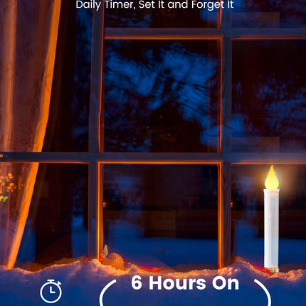 SURAIELEC 4 Pack Battery Operated Window Candles with Timer, Window Candle Lights with Removable Candle Holders, LED Christmas Candles for Christmas Windows, Mantel, Dining Table, Gloss Gold