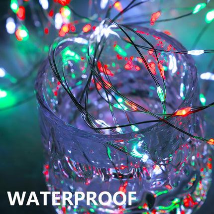 Christmas Lights Red White Green String Lights, 2 Pack 100LED Copper Lights Battery Operated Remote Control Fairy Lights for Xmas Tree, Party, Home, Indoor Outdoor Decor