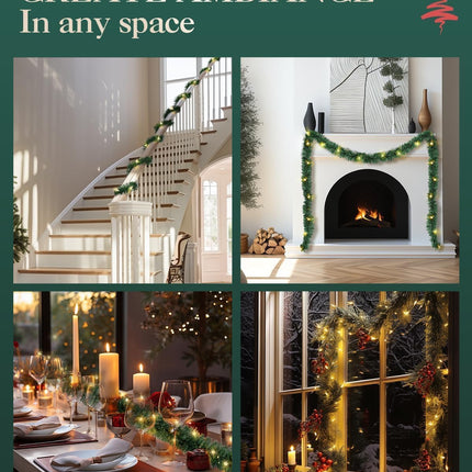 2-Pack 15FT Christmas Garland Prelit - Slim Lighted Garland with Lights, Artificial Holiday Decor for Mantle Stairs Wall Door, Indoor Outdoor 3" Thin Garlands