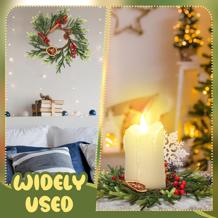 4 Pcs Christmas Candle Rings Mini Christmas Wreaths 9.5 inch Artificial Norfolk Pine Rings with Pine Cones Dried Orange Pieces Wreaths Red Berry Pillar Garland for Christmas Table Centerpieces
