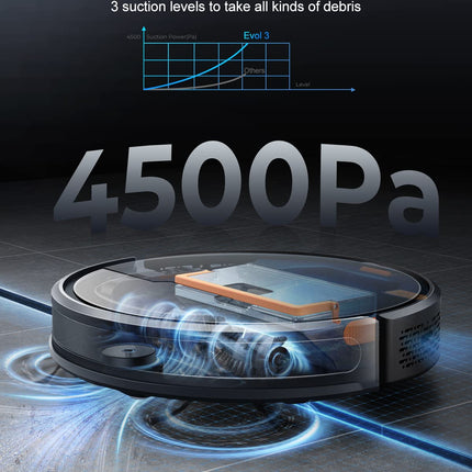 Laresar Robot Vacuums And Mop Combo, Max 4500Pa Suction, Evol 3 Robotic Vacuum Cleaner With Auto Carpet Boost, Selfcharging Robot Vacuum, App&Remote&Voice Control, Ideal For Pet Hair And Carpets