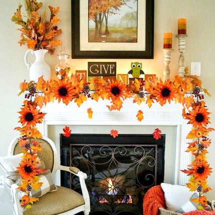 DearHouse Fall Maple Leaf Garland - 6ft/Piece Artificial Berries Sunflower Pine Cones Pumpkin Autumn Garland Decoration for Wedding Party Thanksgiving Dinner Fireplace Door Backdrop Decor