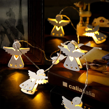 Ferraycle Christmas 3D Angel String Lights Wooden 10 LED Angel String Lights Battery Operated 5 ft for Christmas Tree Home Indoor Outdoor Party Decoration
