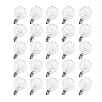 G40 Replacement Light Bulbs, 120V 5W Clear Globe Bulb, E12 C7 Candelabra Base, 1.5 Inch Glass Incandescent Bulbs for Indoor Outdoor Patio String Lights, Warm White -25 Pack