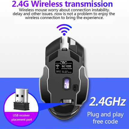 AULA SC100 Silent Wireless Gaming Mouse Rechargeable, with Side Buttons, LED Backlit, DPI Adjustable, 2.4G Wireless Optical Computer Mice Punk Cool Mouse for Games/Work (Black)