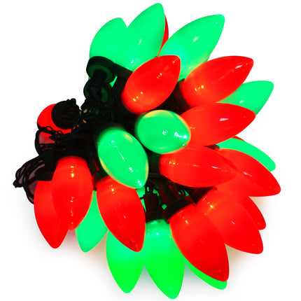 C9 Christmas String Lights - 50 LED 39Ft Outdoor Smooth Bulb Lights with Timing Function, Extendable, 8 Modes Fairy Lighting for Patio Party Dorm Home Wreath Christmas Decorations - Red Green