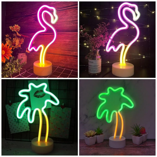 UrsaMajor 2 Packs Neon Signs, Pink Flamingo and Green Palm Tree Neon Wall Decor Lights USB/Battery Powered Neon Lights for Bedroom Birthday Party Christmas s (Flamingo&Palm Tree)