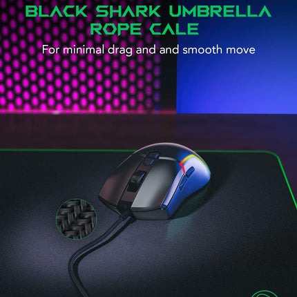Black Shark Gaming Mouse Wired, USB Computer Ergonomic Mouse with 7 Adjustable DPI Up to 10,000, 7 Programmable Buttons, 5 Modes RGB Backlight, Optical Gamer Mice for Windows PC Laptop Mac