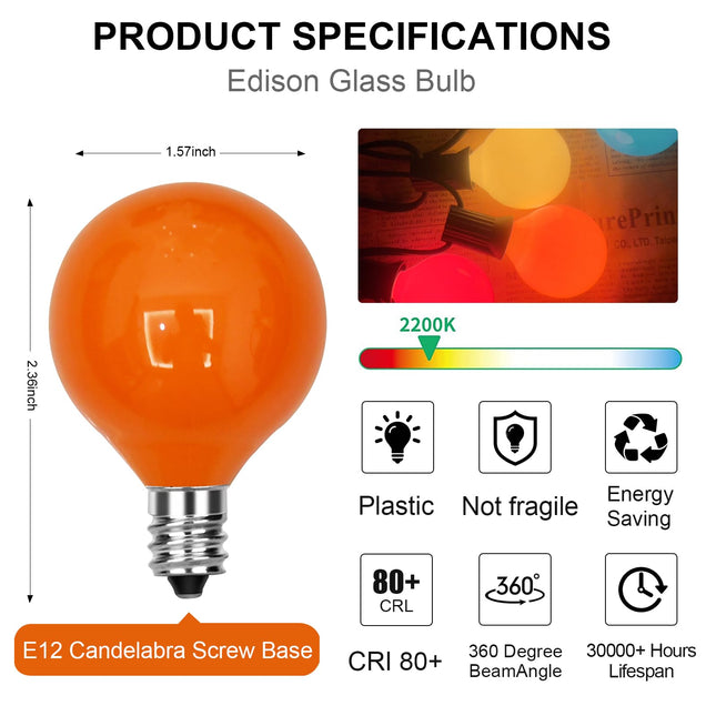 GOOTHY 25 Pack G40 Multicolor Ceramic Replacement Light Bulbs, Christmas Globe Replacement Bulbs for Outdoor String Lights, C7/E12 Candelabra Base, 5W Incandescent Night Light Bulbs- Multicolor