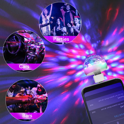 USB Mini Disco Ball Party Lights, Sound Activated DJ Stage Strobe Lights, Portable Led Car Atmosphere Lights for Xmas Stocking Stuffers, Parties, Karaoke, Bar (4 Packs)