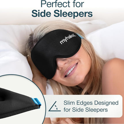 MyHalos Sleep Mask – 3D Blackout Eye Mask for Women & Men, Side Sleepers, Zero Pressure Memory Foam Eyelash Friendly, Breathable,Award-Winning Sleep Aid for Travel (Black, 1 Count (Pack of 1)