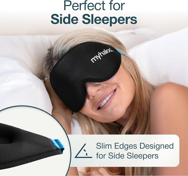 MyHalos Sleep Mask – 3D Blackout Eye Mask for Women & Men, Side Sleepers, Zero Pressure Memory Foam Eyelash Friendly, Breathable,Award-Winning Sleep Aid for Travel (Black, 1 Count (Pack of 1)