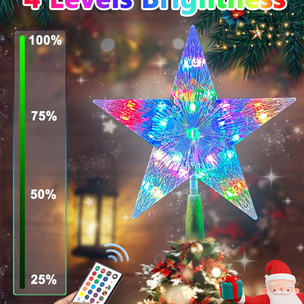 Christmas Star Tree Topper with 128 Light Flashing Modes, Remote Control, 9 Inch Christmas Tree Topper LED Light for Indoor Office Xmas Year Christmas Tree Decorations
