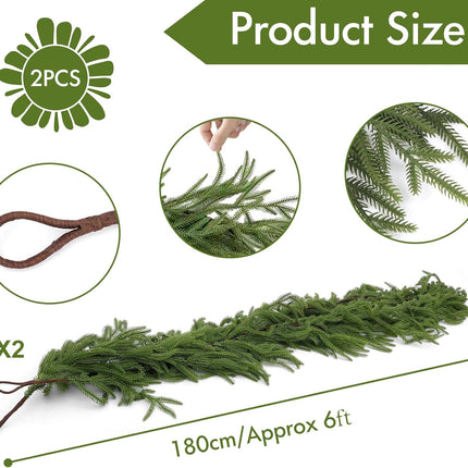 Norfolk Pine Garland Christmas Garland, 6FT Cedar Garland Real Touch Artificial Greenery Garland Christmas Decorations for Mantle, Table, Wall, Indoor, Outdoor, Holiday (2 PCS)