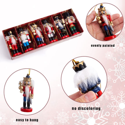 AMOR PRESENT 6PCS Christmas Nutcracker Set, 3 Inch Wooden Nutcracker Hanging Decorations Nutcracker Soldier Ornaments for Christmas Tree Shelves Table Decoration